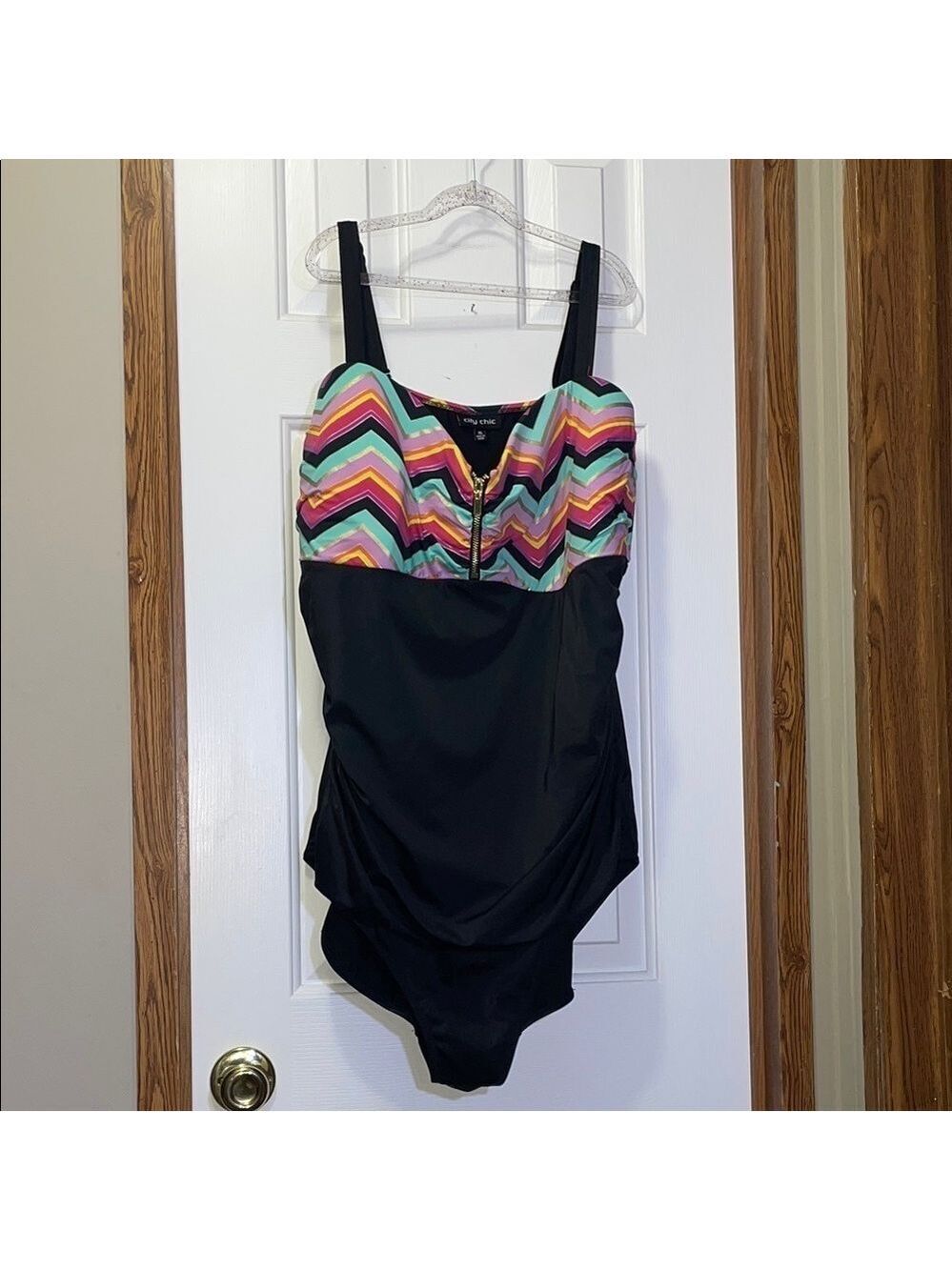 City Chic Multicolor Chevron One Piece Swimsuit XL EUC